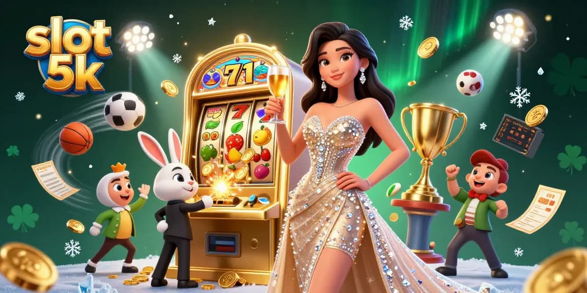 Win big with slot 5k at this vibrant casino scene featuring a joyful player and jackpot!