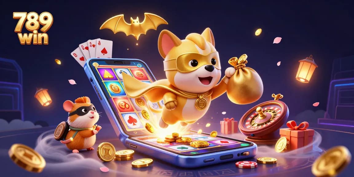 Play thrilling games at 789 win with exciting slot machines and poker action in a vibrant 3D casino scene.