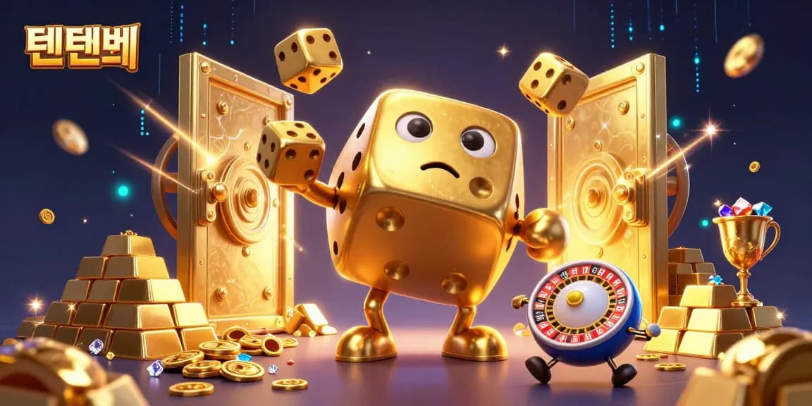 Play exciting games at 텐텐벳 with golden dice golem and vibrant casino elements