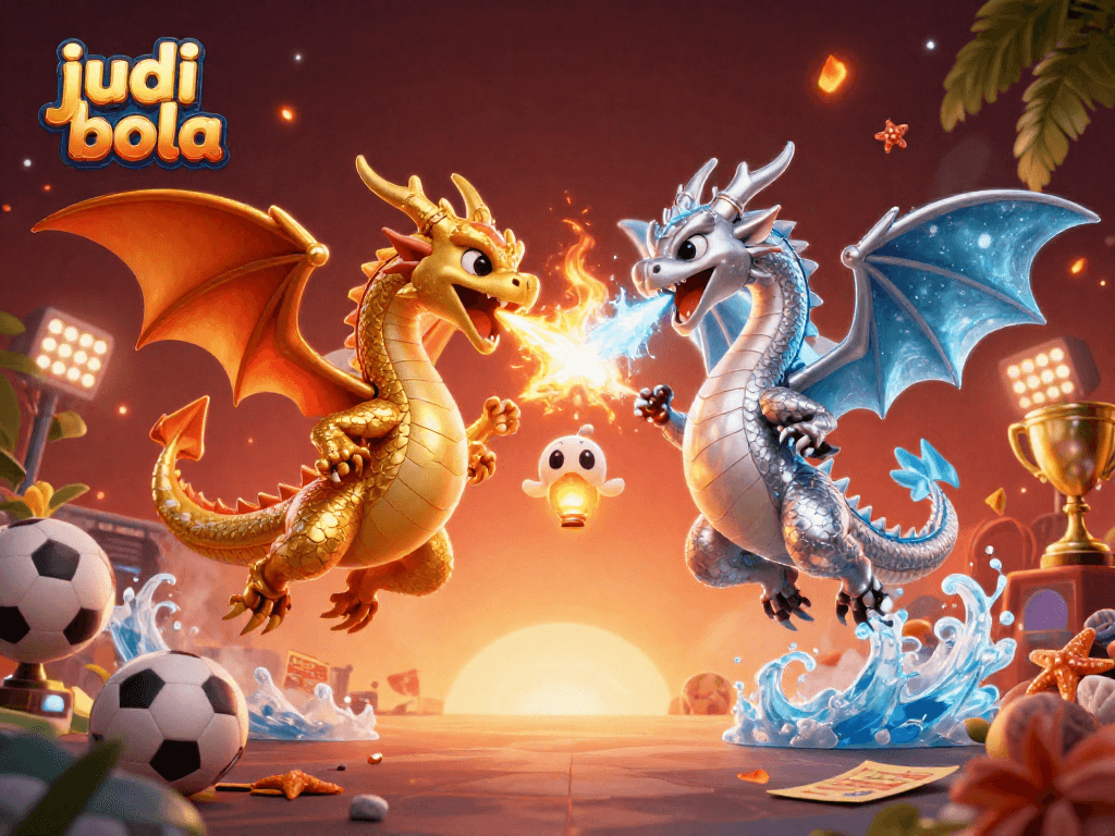 Experience the excitement of judi bola with dragons and betting visuals in a dynamic scene.