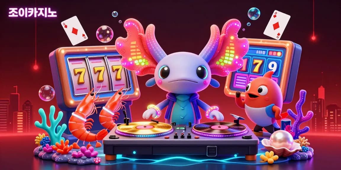 Experience the dynamic gambling scene with 조이카지노 featuring spinning slots, vibrant characters, and underwater treasures.