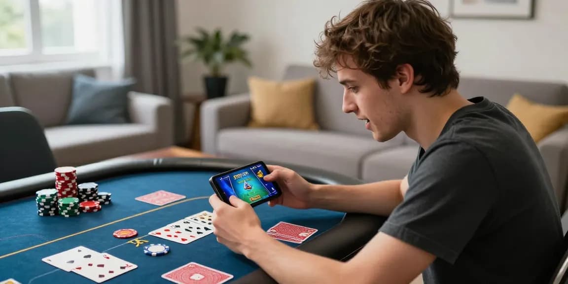 Engaging scene of a player enjoying the 3 Patti Blue real cash game on a smartphone with colorful graphics, creating an immersive gaming atmosphere.