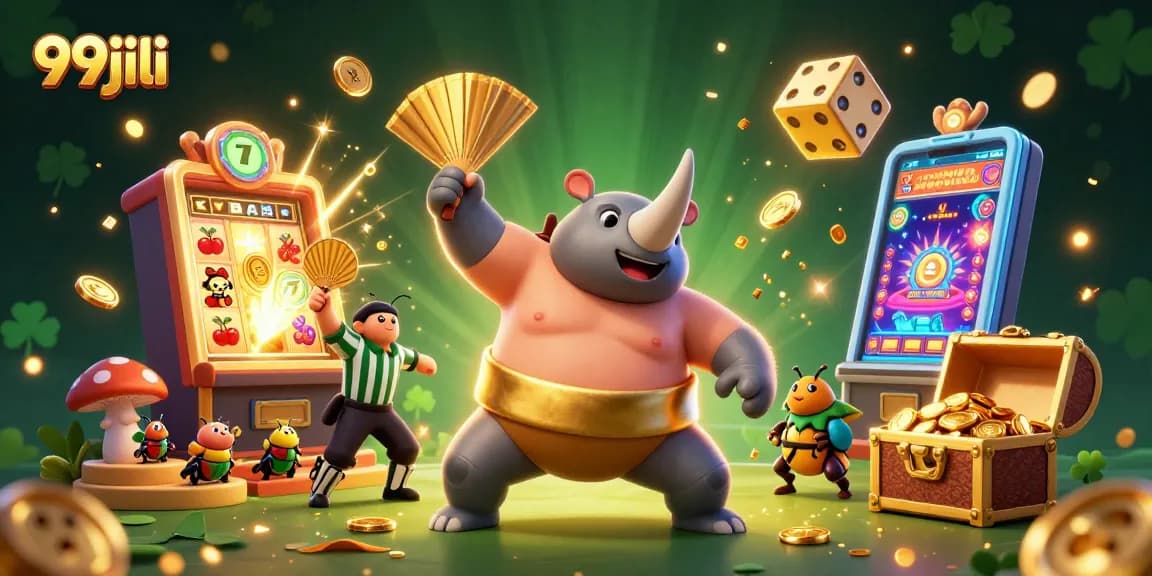 Experience thrilling gameplay at 99jili amidst a lively casino scene with dynamic characters and elements.