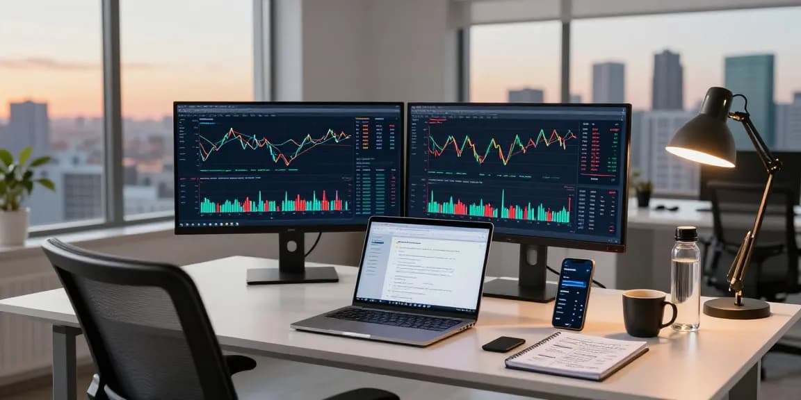 Playexch247 online platform displayed on dual monitors for secure cryptocurrency trading and DeFi strategies in a modern workspace
