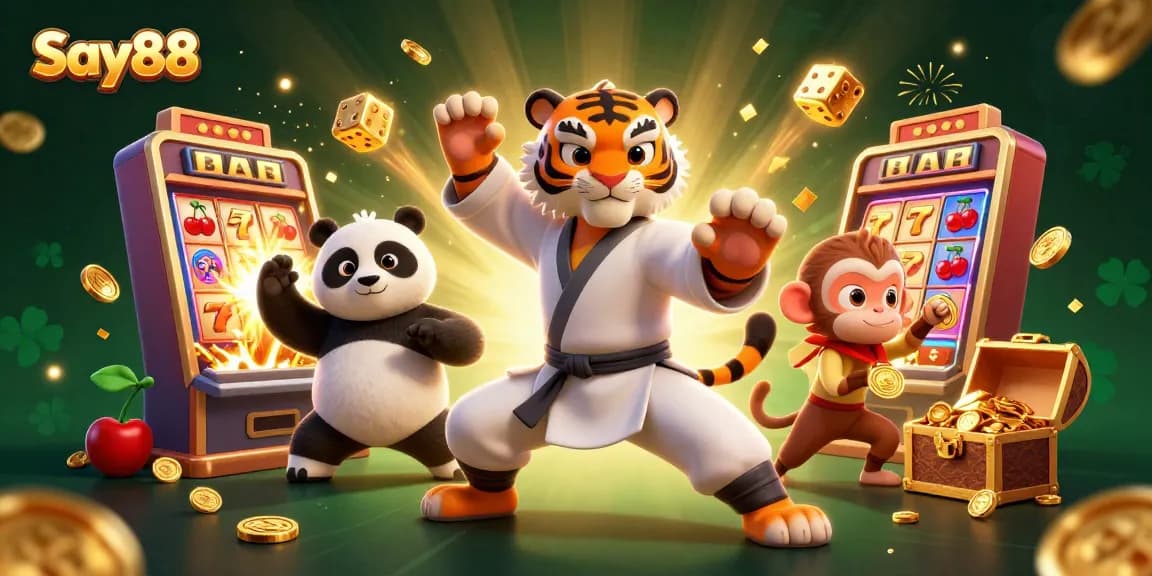Experience thrilling jackpots with Say88's vibrant slot gaming adventure featuring interactive characters.