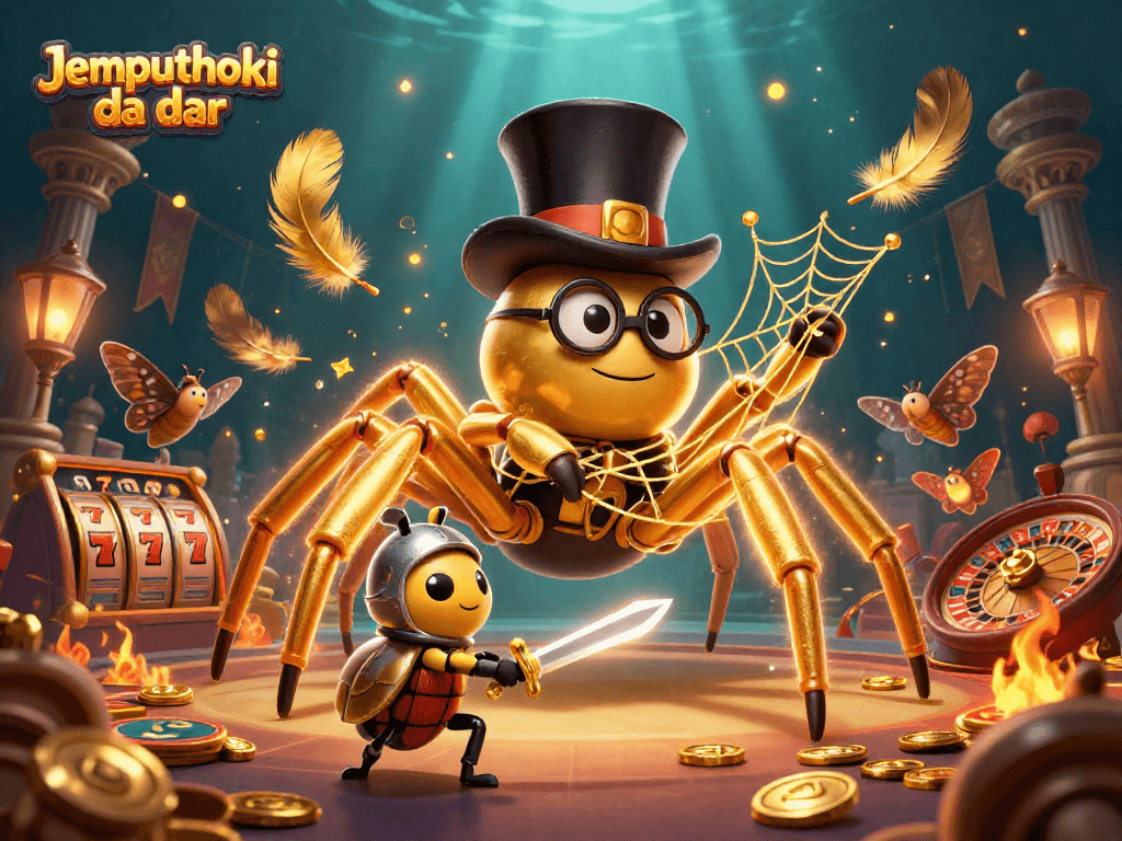 Join the excitement with Jemputhoki daftar across a vibrant casino scene filled with animated characters and rich visuals.