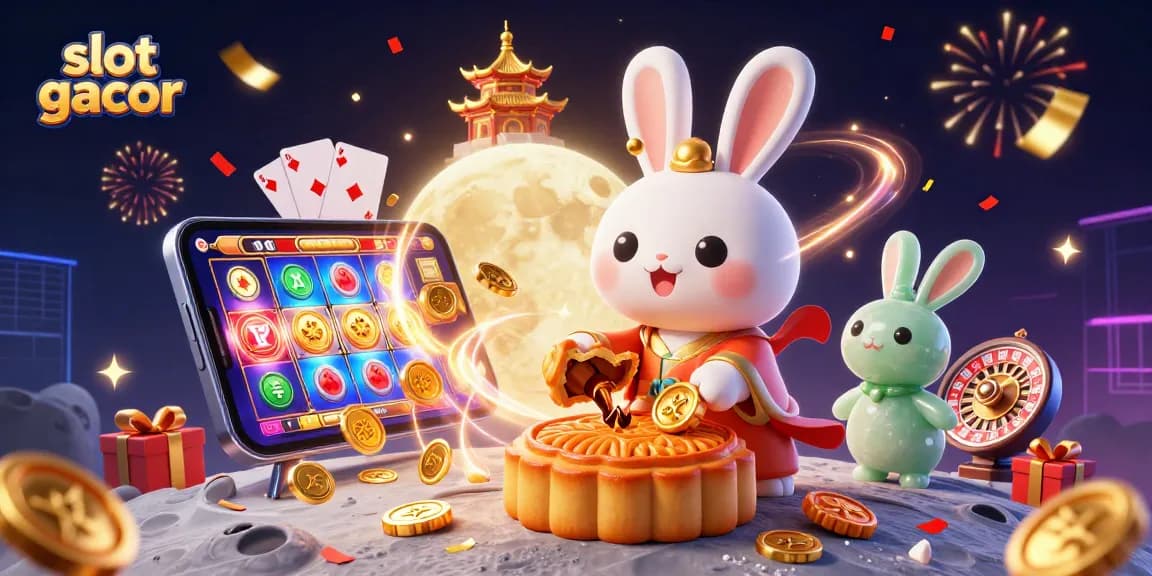 Play exciting slot gacor games with vibrant illustrations of a lunar rabbit and casino elements.