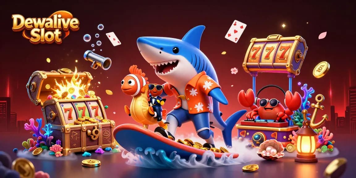 Experience vibrant gameplay with Dewalive Slot featuring colorful characters amidst a rich casino-themed underwater world.