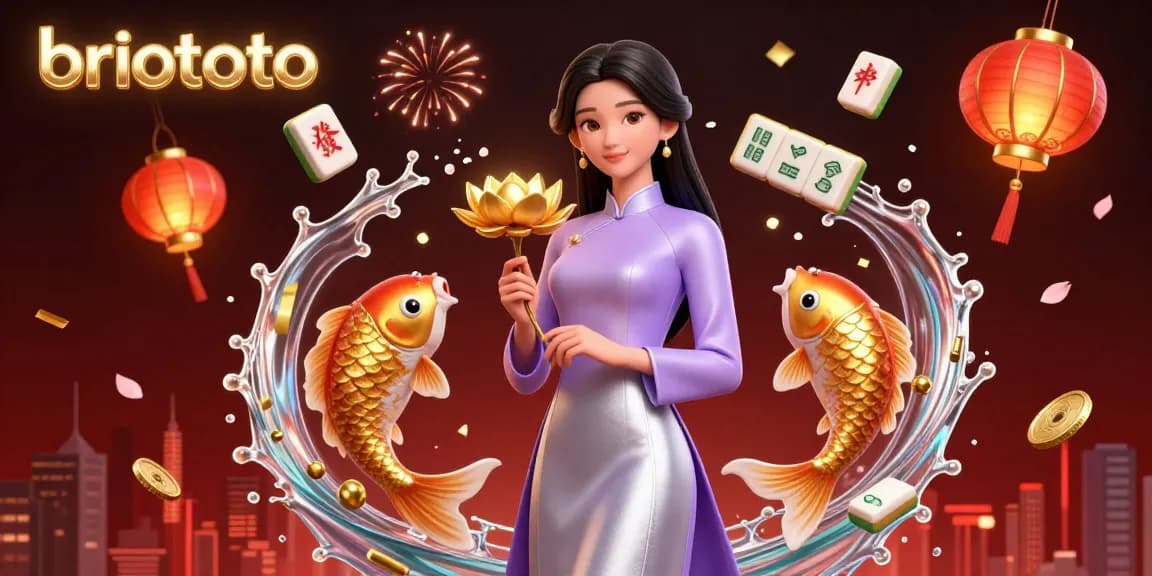 Engage with briototo's vibrant 3D casino world showcasing animated koi fish, mahjong tiles, and sparkling elements.