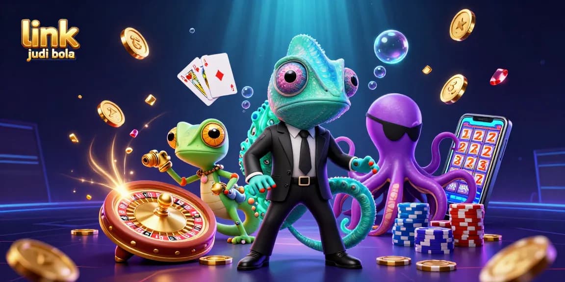 Bet on link judi bola with a 3D scene of engaging characters among casino games and vibrant effects.