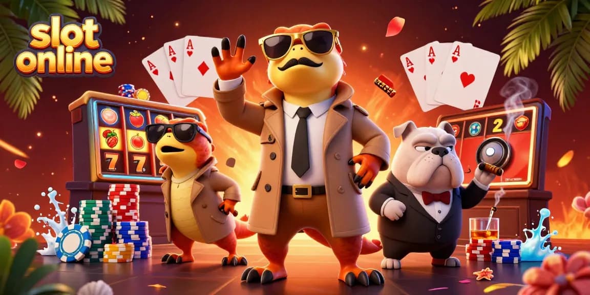 Spin to win at the ultimate slot online with engaging characters amidst dynamic casino elements.