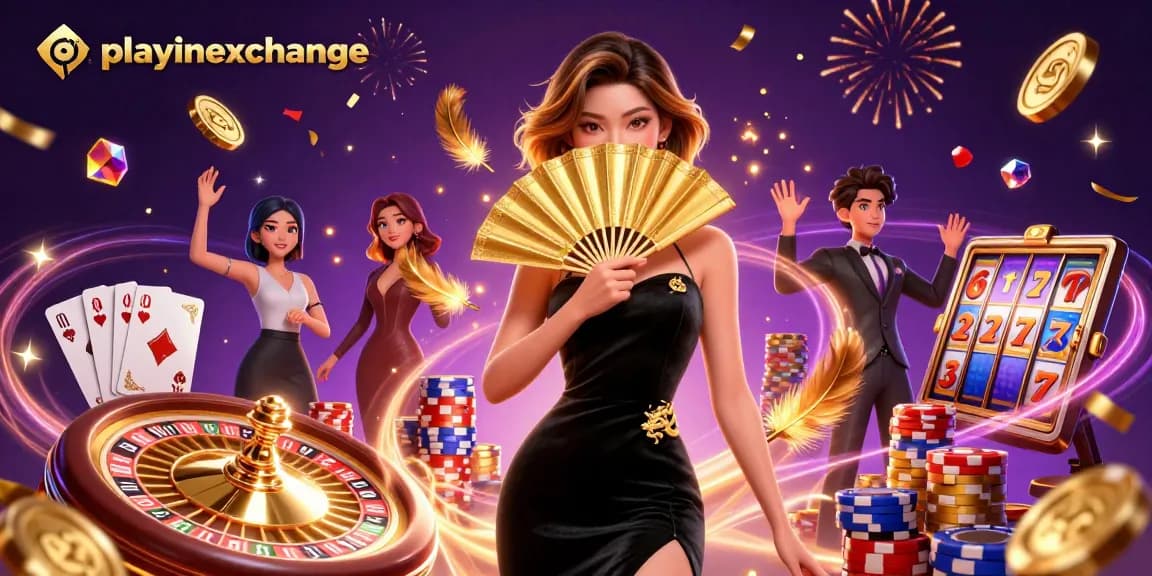 Engage with playinexchange's elite gaming experience featuring a stunning casino scene.