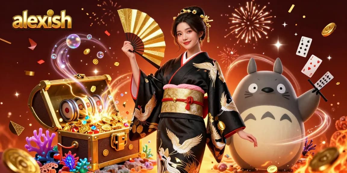 Play slots with alexish in a vibrant 3D casino scene featuring luck and fortune.