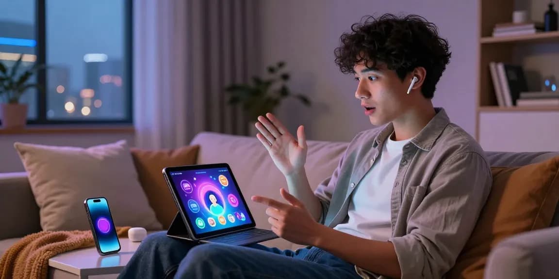 Engaging interaction with an NSFW AI chatbot on a tablet in a modern, cozy environment.