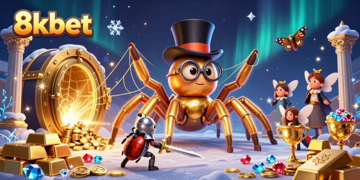 Engage with thrilling gameplay featuring 8xbet, a golden tarantula weaves fortunes amid dazzling treasures in a vibrant casino.