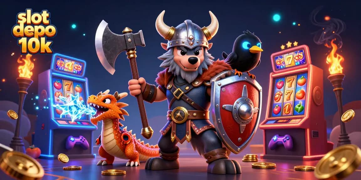 Menang besar dengan slot depo 10k, tampilkan slot mesin dan karakter menarik.
