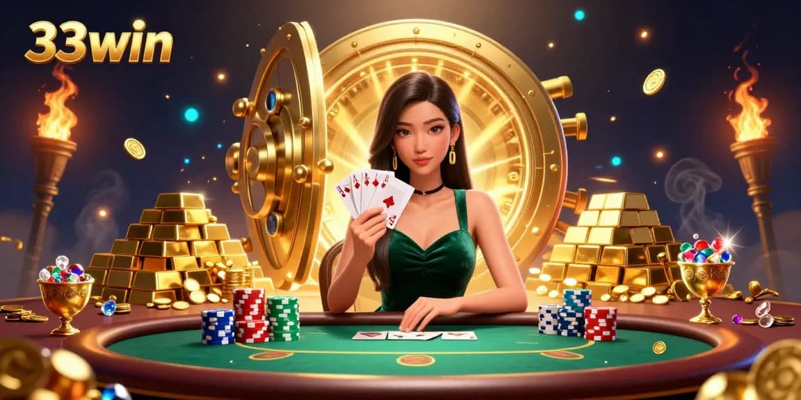 Experience thrilling poker action with a stunning scene featuring 33win's luxurious settings and dramatic elements.