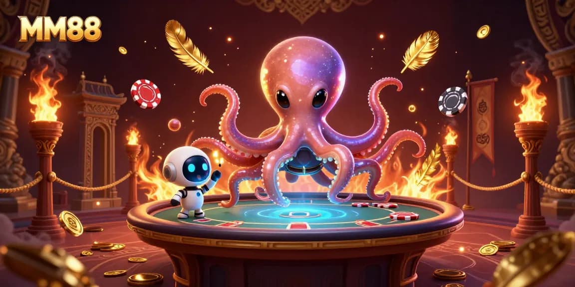 Join MM88's exciting poker adventure in a cosmic casino setup with vibrant visuals.