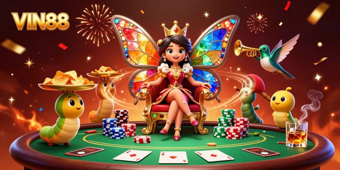 Experience thrilling gameplay at VIN88 with a colorful casino scene featuring vibrant poker action.