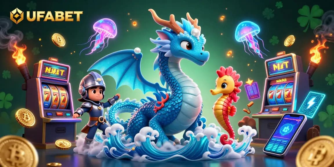 Bet on UFABET with exciting slot games featuring a captivating water dragon and seahorse knight.