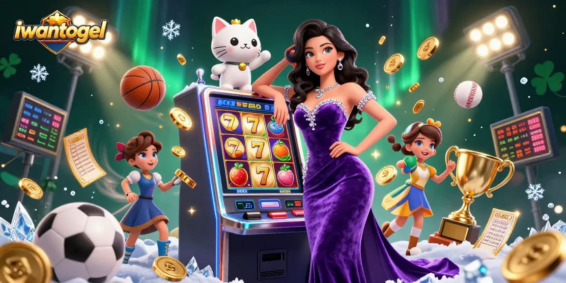 Win big at iwantogel with this vibrant 3D slot machine jackpot scene featuring animated coins and a fortune cat.