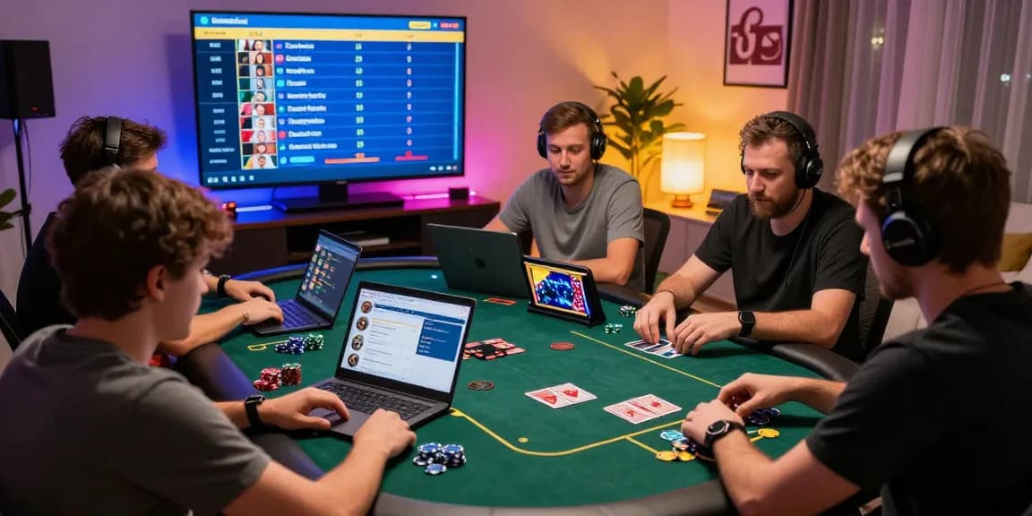 Engaging gameplay of Game Poker Uang Asli Dominobet with players immersed in a lively online poker atmosphere.