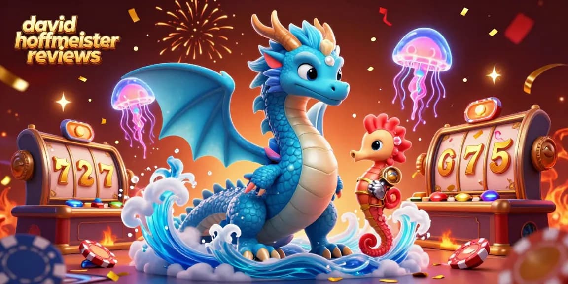 david hoffmeister reviews colorful casino scene featuring a dragon, seahorse knight, and vibrant slot elements.