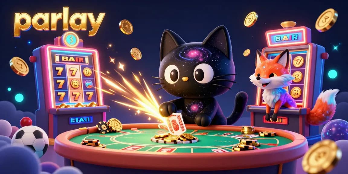 Master the parlay betting strategy with a colorful cosmic casino scene featuring a black hole cat.