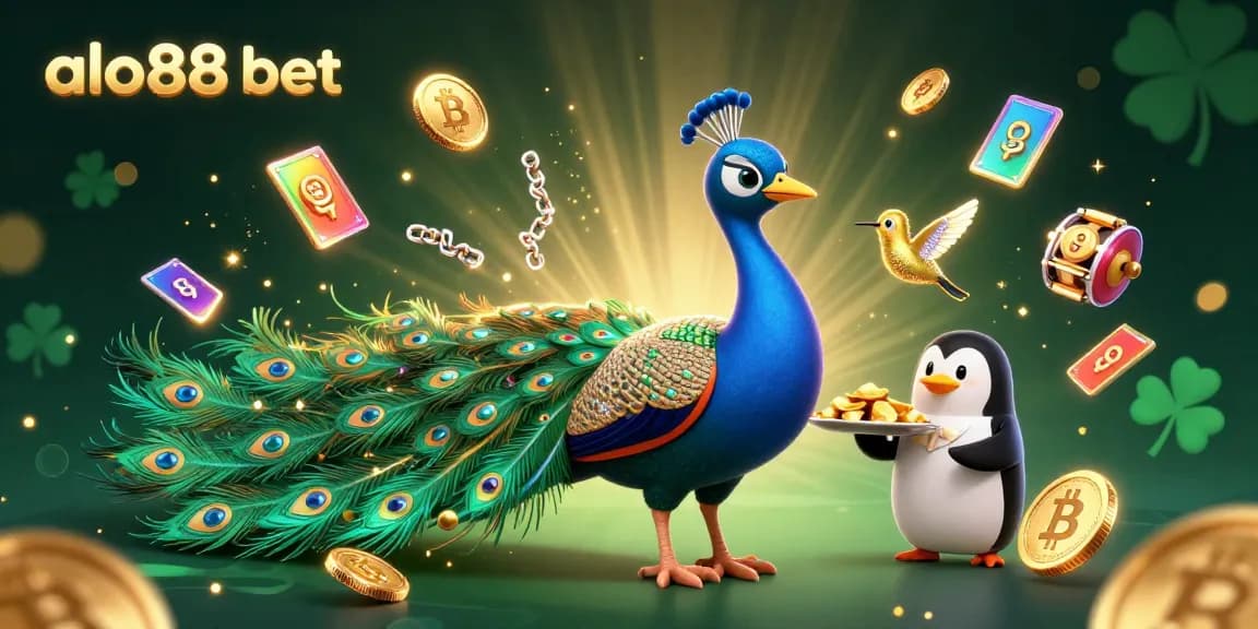 Engage with the stunning alo88 bet experience featuring a majestic peacock and vibrant casino elements.