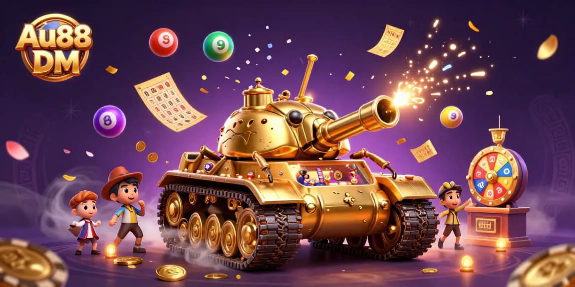 Engage with the captivating world of Au88 DM as colorful lotteries fly around a vibrant casino scene.