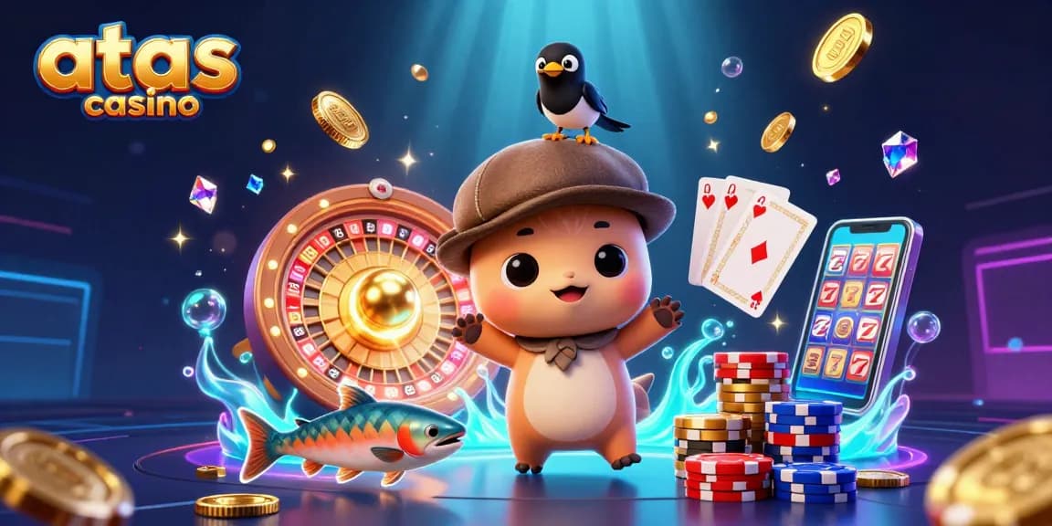 Win big at atas casino with vibrant 3D scenes of playful characters and dazzling casino elements.