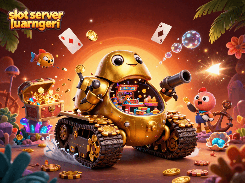 Engage with the slot server luar negeri through a vibrant casino adventure featuring a golden beetle tank and overflowing treasures.