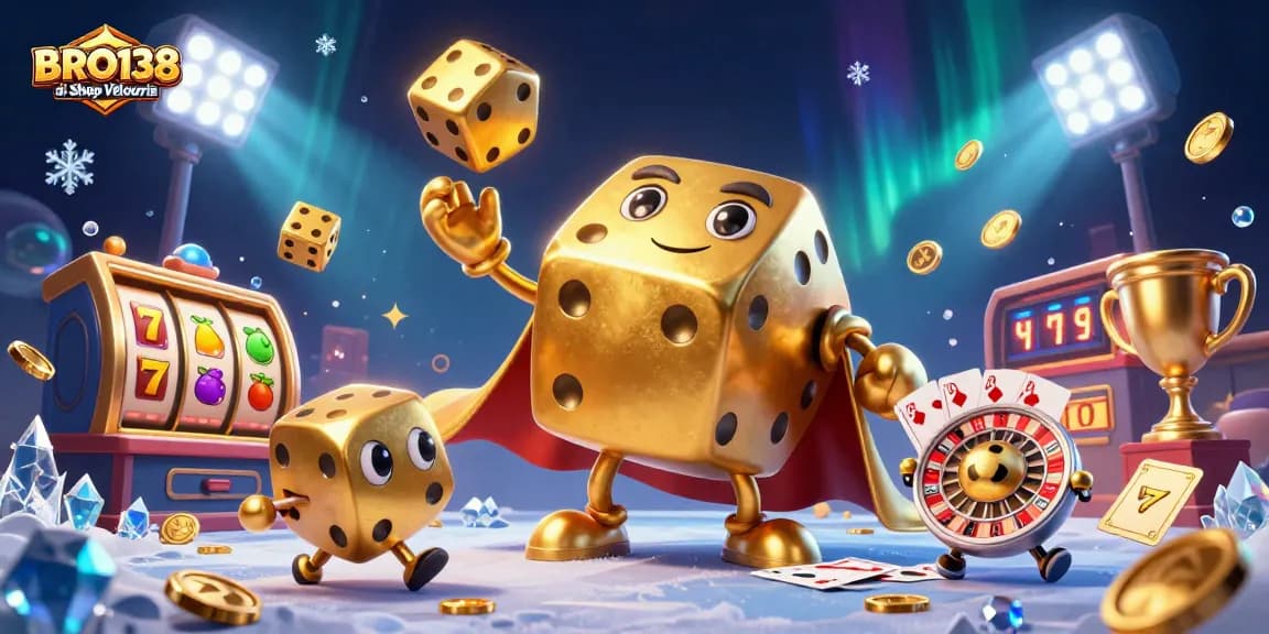 Experience the excitement of BRO138 di Shop Velouria with golden dice golem juggling during thrilling slot games.