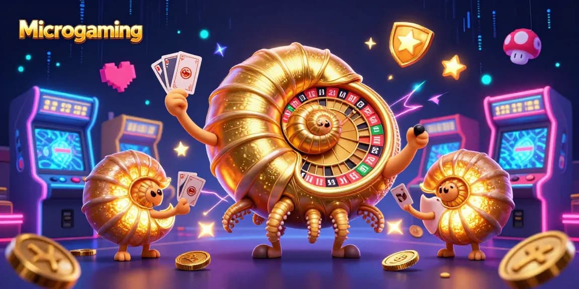 Tampilkan permainan Microgaming dengan karakter nautilus raksasa dan elemen kasino ceria.