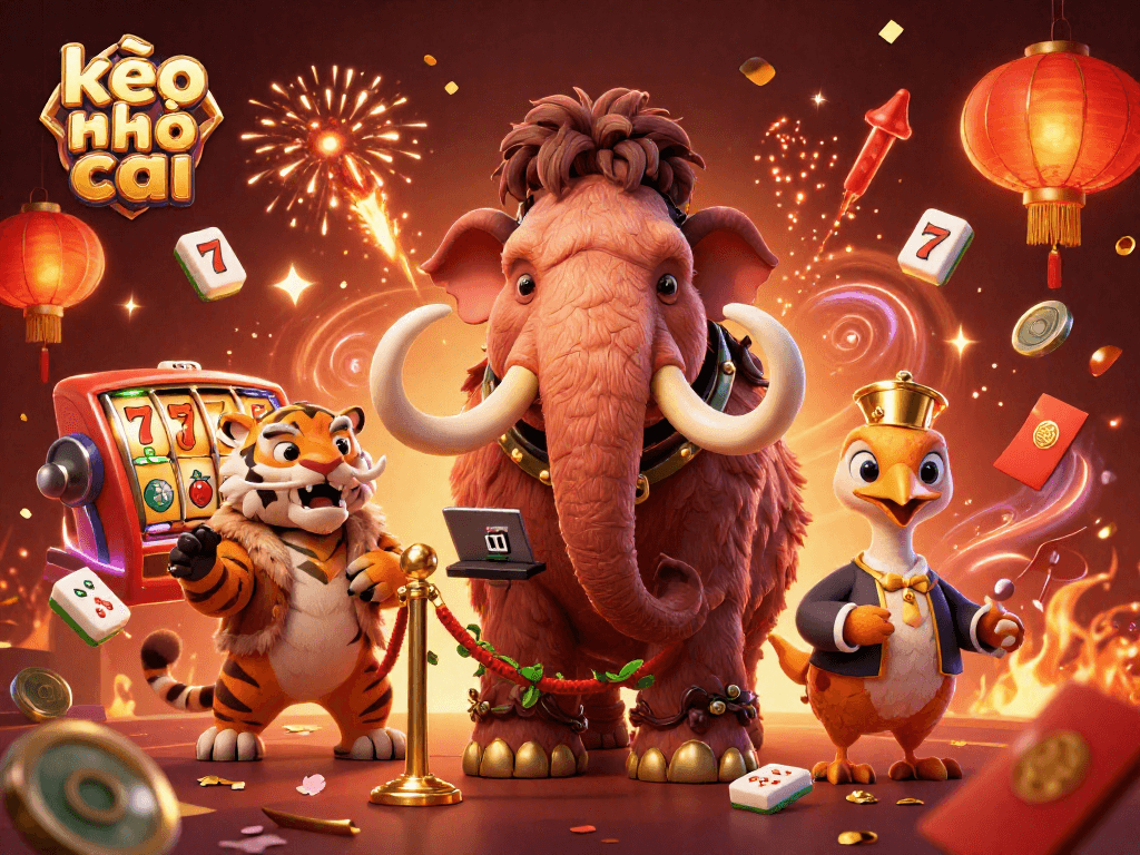 Engage with kèo nhà cái and enjoy thrilling slot action with vibrant casino characters in a lively scene.