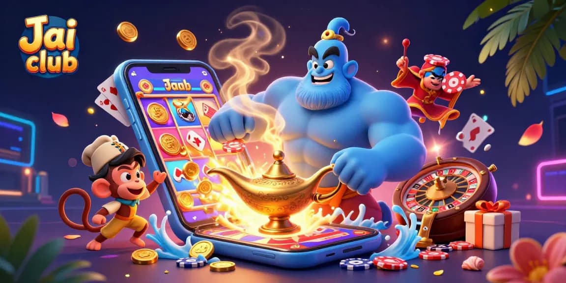 Engage in thrilling gaming adventures with Jai club, featuring a dynamic genie and magical gaming elements.