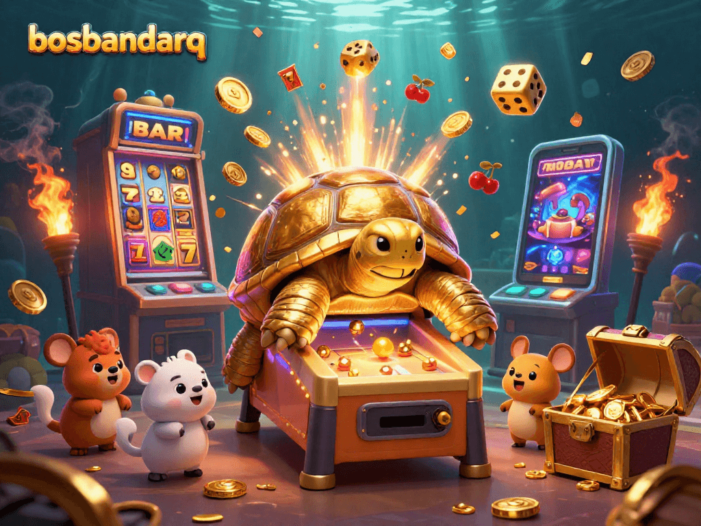 Engage with bosbandarq through exciting gameplay featuring a golden turtle and vibrant casino elements.
