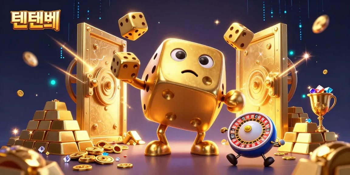 Play exciting games at 텐텐벳 with golden dice golem and vibrant casino elements