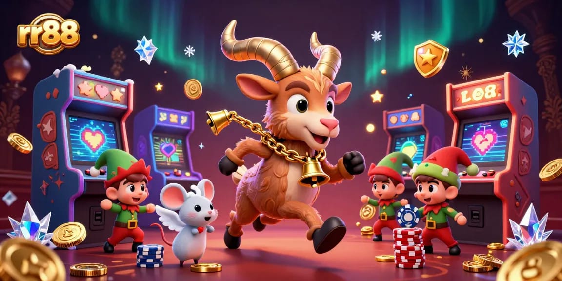 Experience thrilling gaming at rr88 with a lively holiday-horror casino scene featuring cartoonish characters.