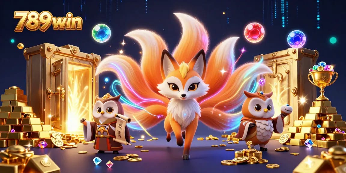 Experience the thrill of 789win vip with a magical gaming scene featuring treasure and characters.