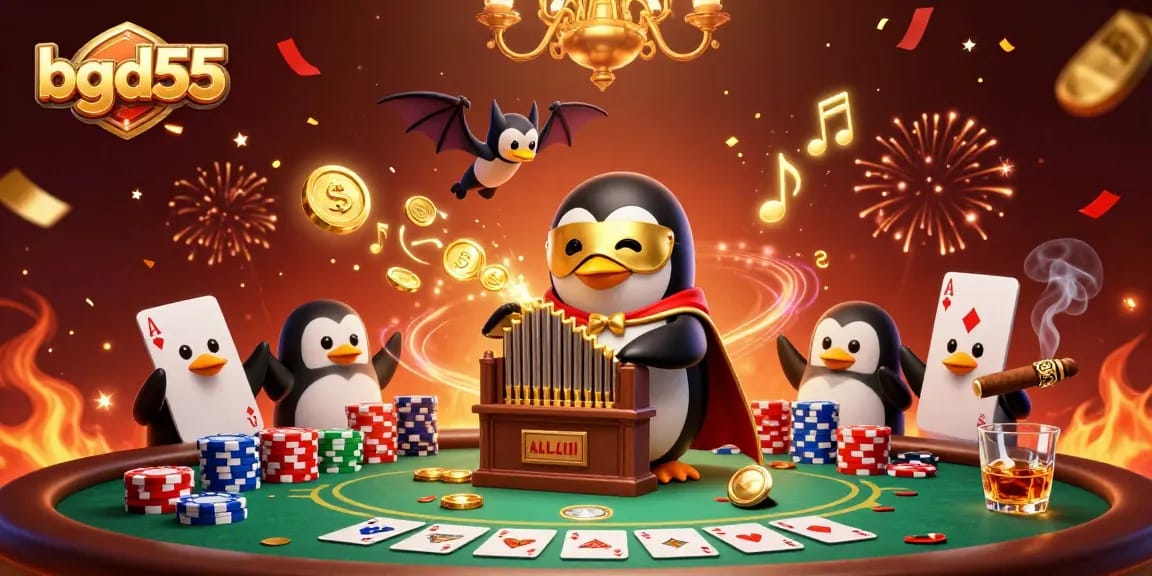 bgd55 engages players with a dynamic casino scene featuring gold coins, poker elements, and magical effects.