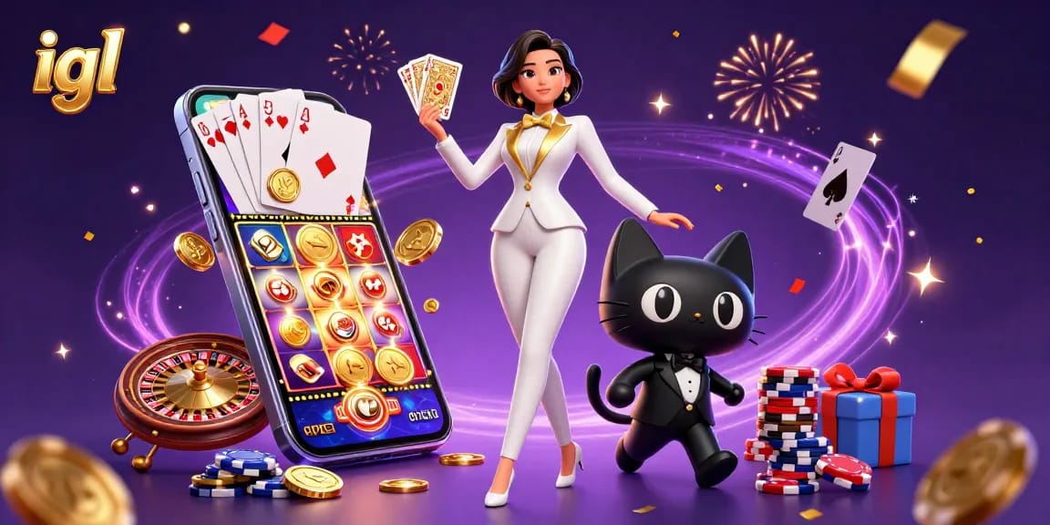 Experience exhilarating gaming action at igl with a glamorous woman shuffling cards and dynamic casino elements.