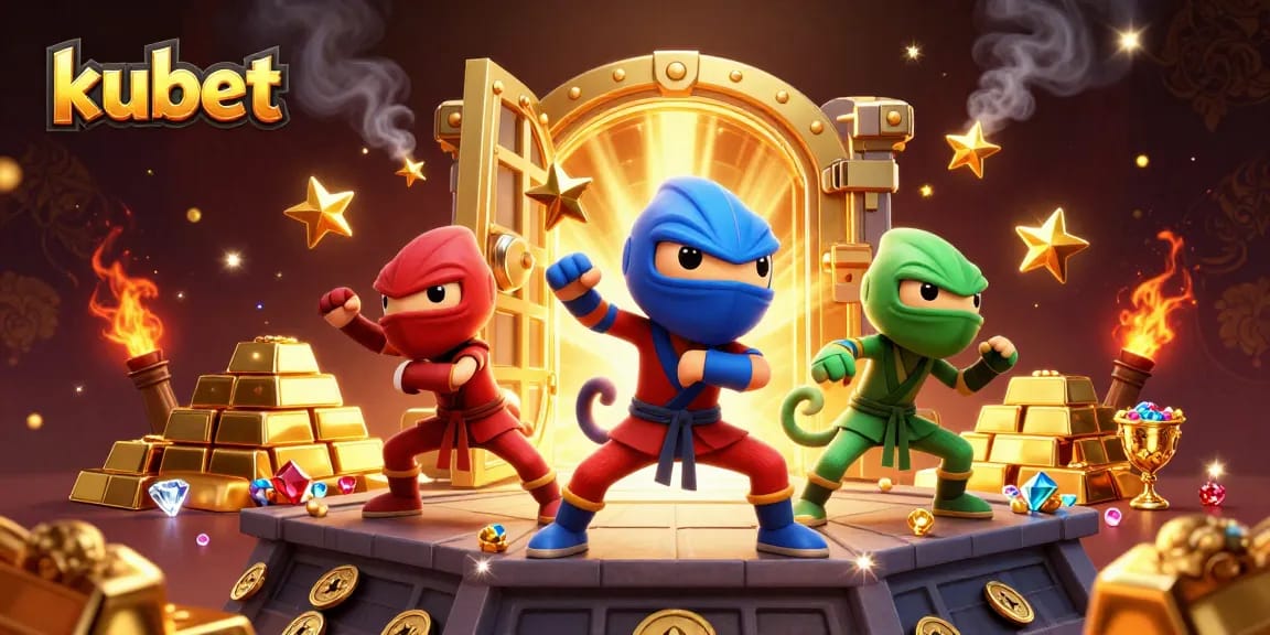 Kubet's ninja chameleon team showcases thrilling casino action with golden treasures and dynamic gaming elements.