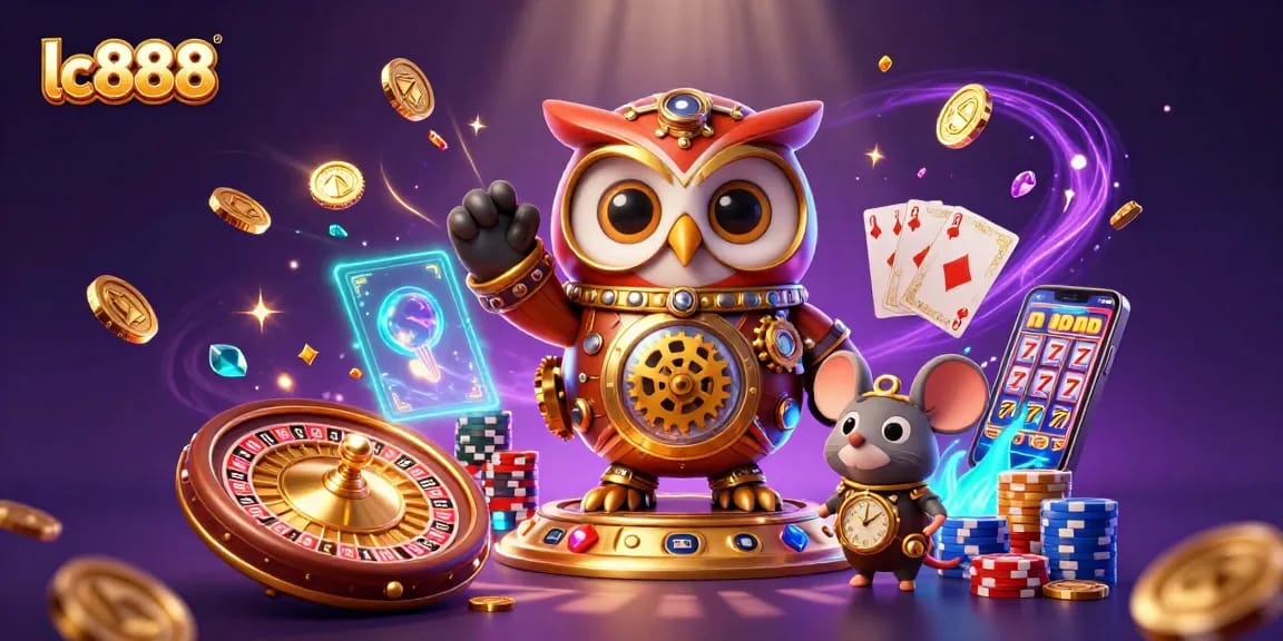 Experience thrilling gameplay with lc888 in a vibrant steampunk casino illustration.