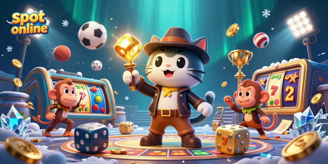 Menangkan jackpot dengan slot online yang memukau, dilatarbelakangi kucing dan monyet penjelajah.
