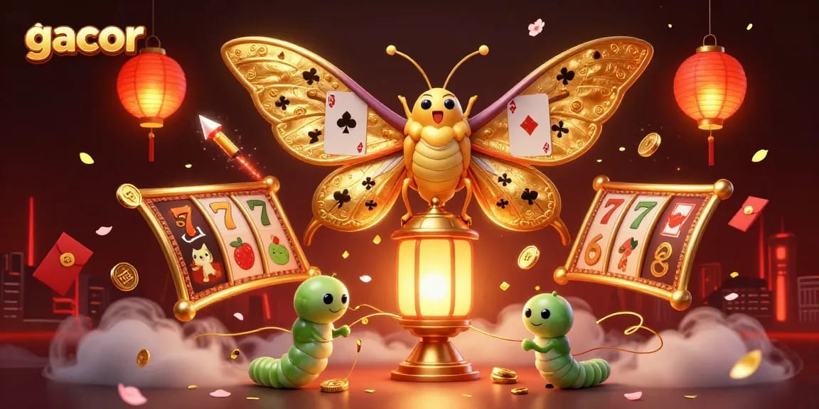 Spin the gacor slots for big wins with vibrant characters and casino scenes illuminated in gold.