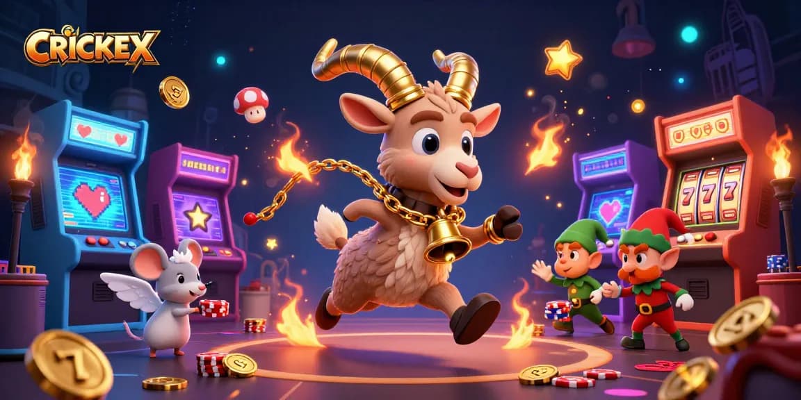 Experience CRICKEX in action with a lively gambling scene featuring unique characters and vibrant game elements.