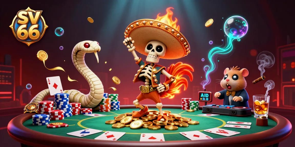 Engage with sv 66 online casino excitement through our vibrant 3D illustration packed with action and fun.