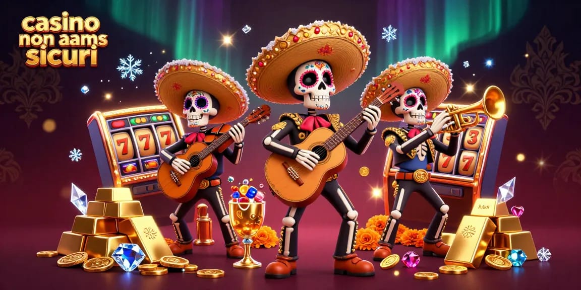 Vivi l'emozione dei casino non aams sicuri con una vivace band mariachi tra rulli di slot e tesori d'oro.