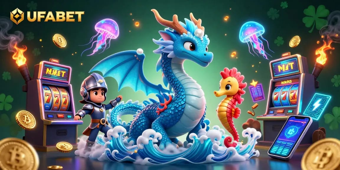 Bet on UFABET with exciting slot games featuring a captivating water dragon and seahorse knight.